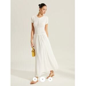 Commense Sheer-Panel Button-Front Knit Dress Sz L